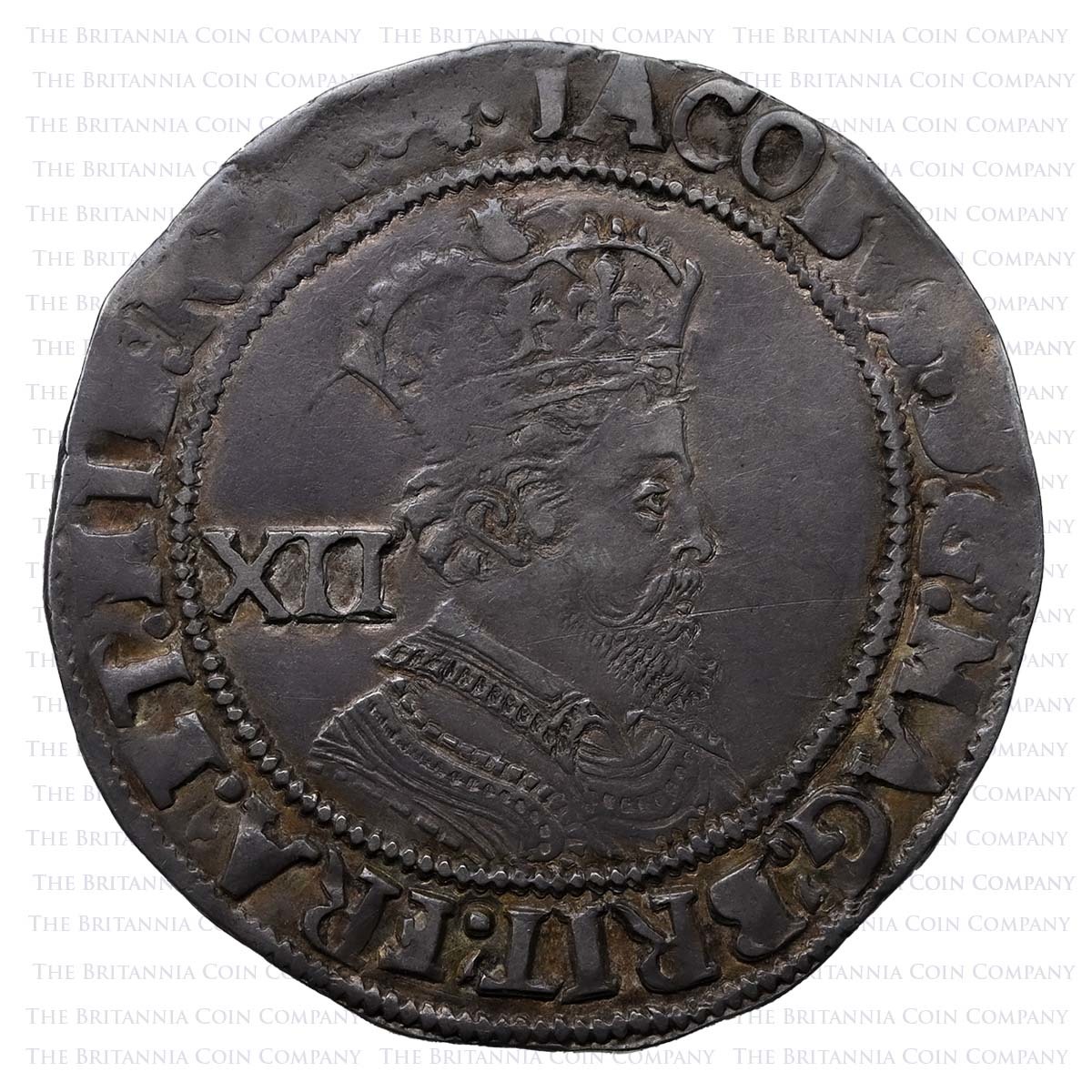 1609-1610 James I Hammered Silver Shilling Fifth Bust MM Key Obverse