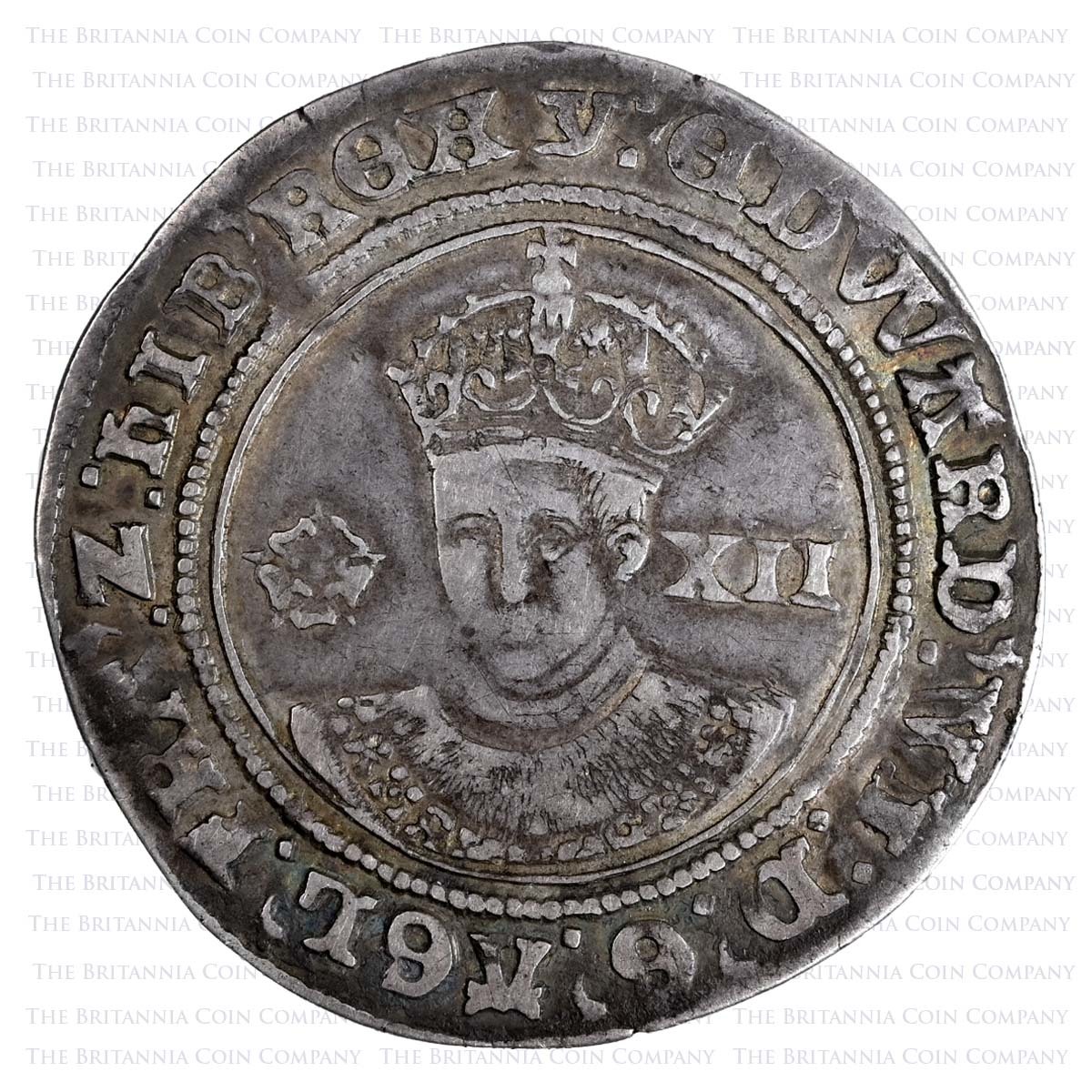 1551 Edward VI Hammered Silver Shilling MM y Southwark Obverse