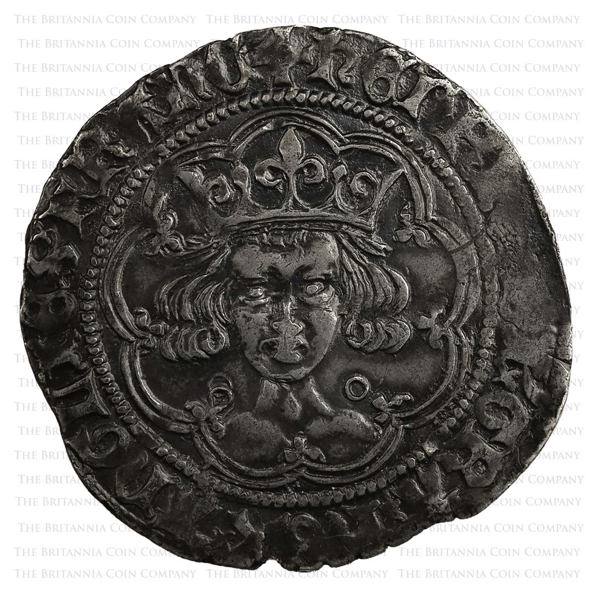 1422-1430 Henry VI Groat Calais Annulet Issue Incurved Pierced Cross Obverse