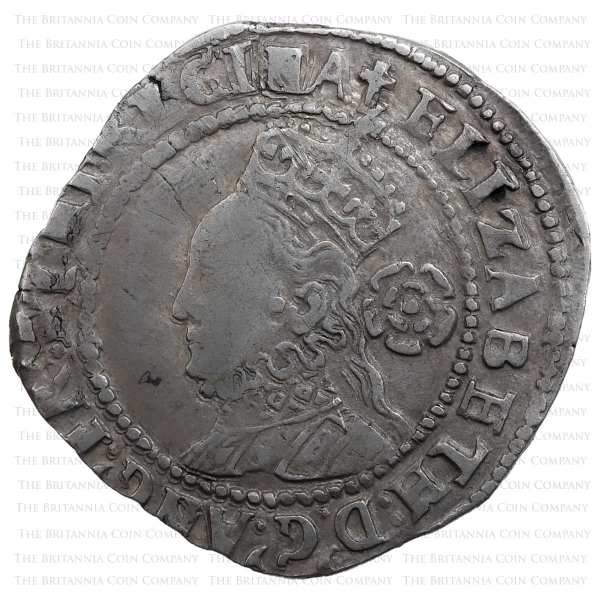 1580 Elizabeth I Hammered Silver Threepence MM Latin Cross Obverse