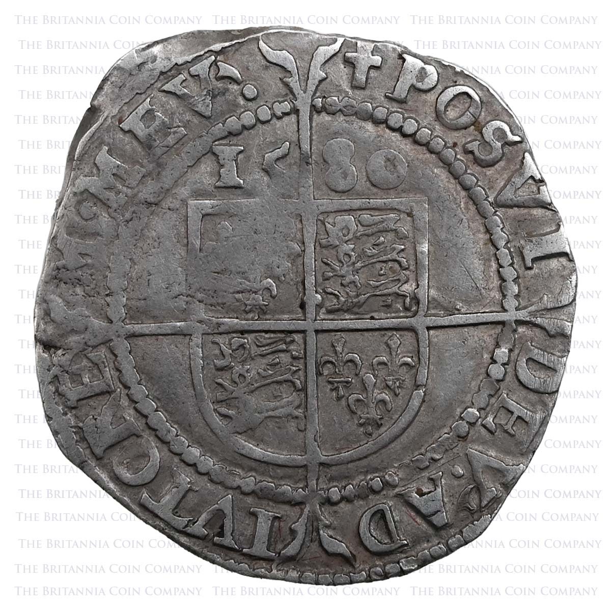 1580 Elizabeth I Hammered Silver Threepence MM Latin Cross Reverse