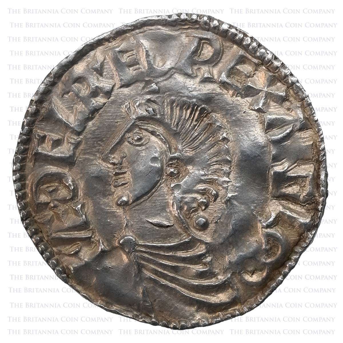 978-1016 Aethelred II Hammered Silver Penny London Leofing Obverse
