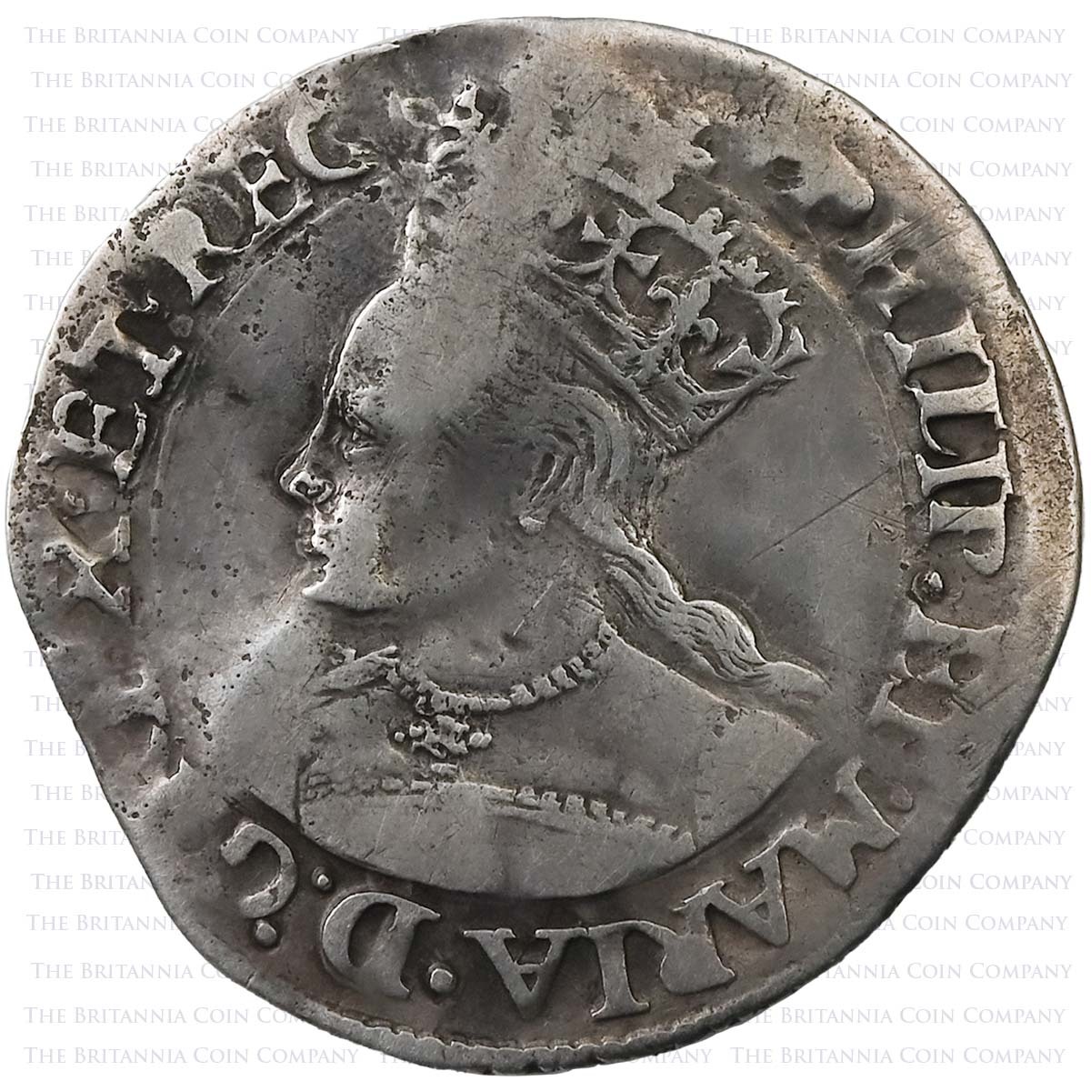 1554-1558 Philip and Mary Hammered Silver Groat Obverse