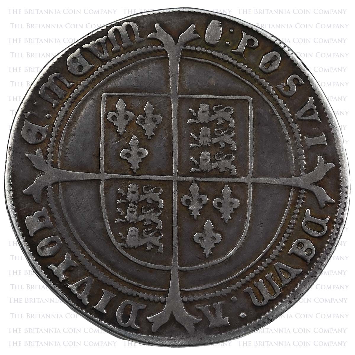 1551 Edward VI Crown MM Tun Overdate Reverse