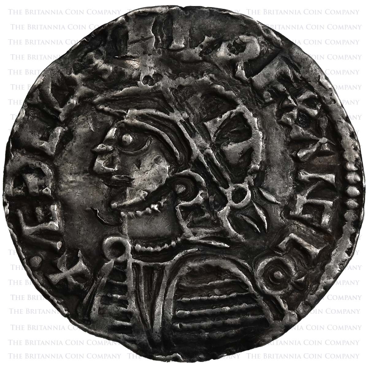 978-1016 Aethelred II Helmet Penny Wulfwine on London Obverse