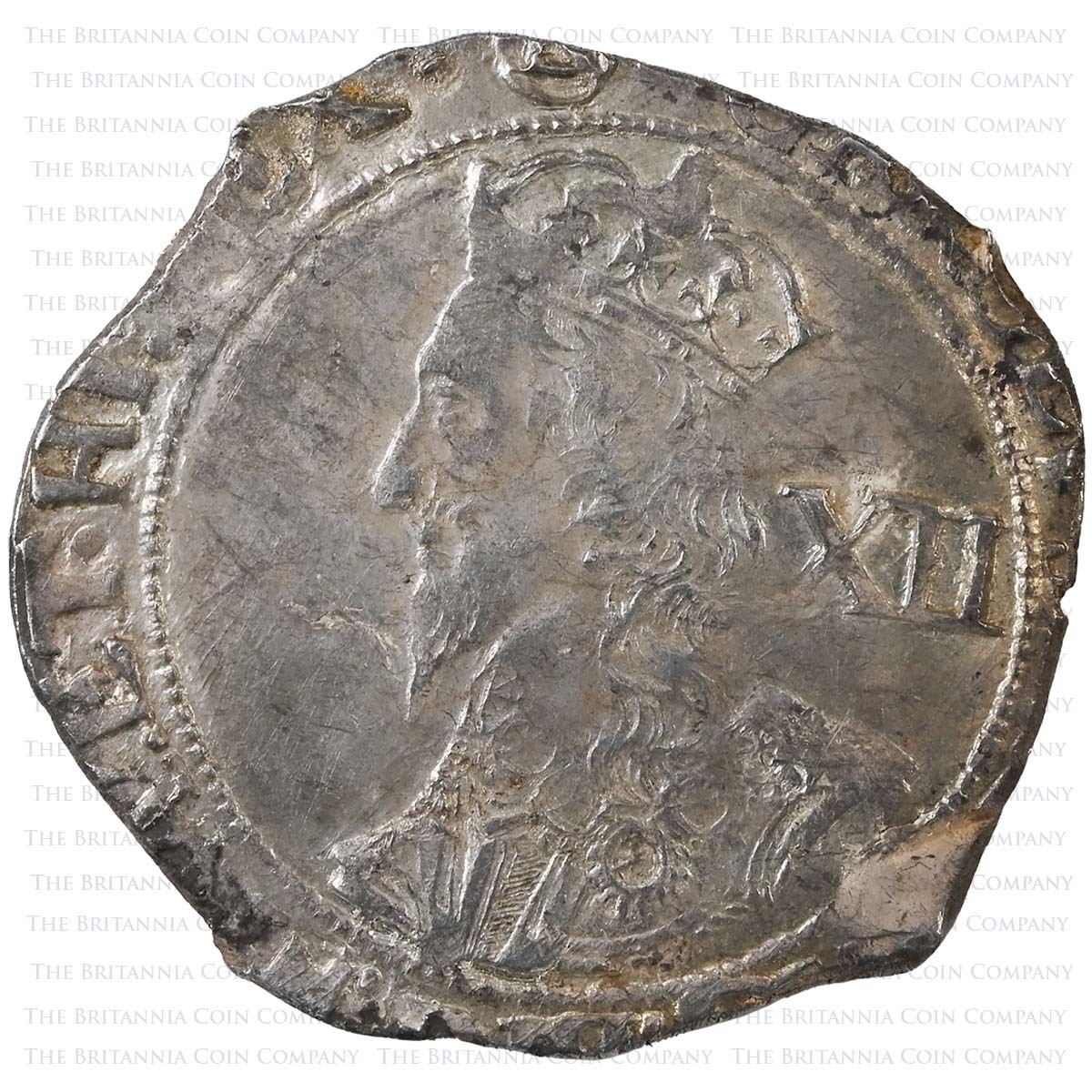 1641-1643 Charles I Shilling MM Triangle in Circle Obverse