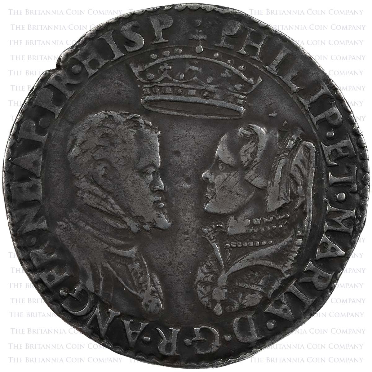 1554-1558 Philip and Mary Shilling Without Value Obverse