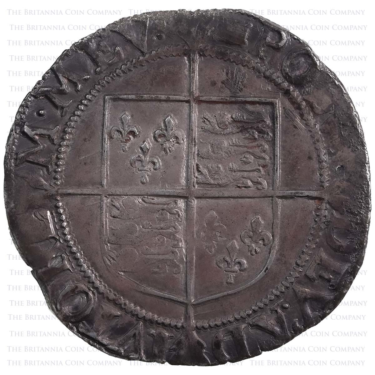 1594-1596 Queen Elizabeth I Hammered Silver Shilling Coin Reverse