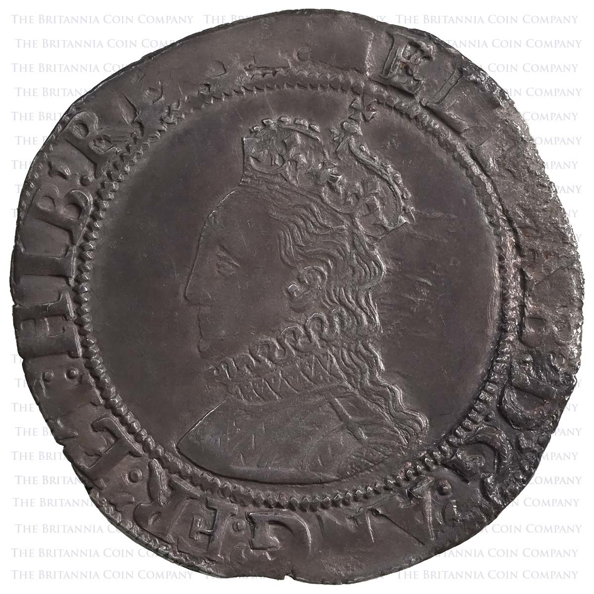 1594-1596 Queen Elizabeth I Hammered Silver Shilling Coin Obverse