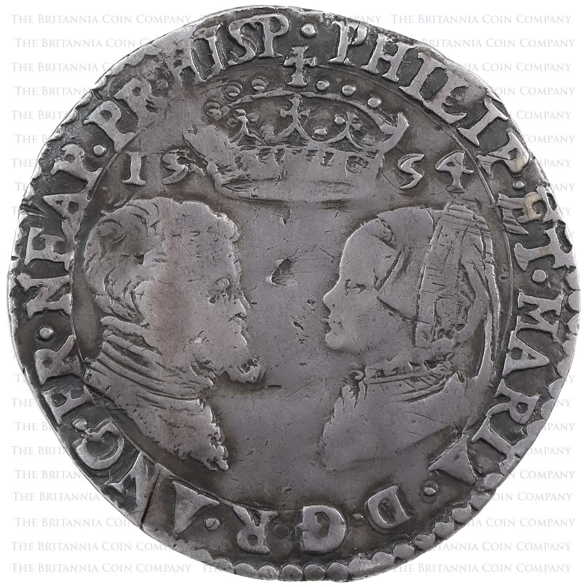1554 Philip II And Mary I Hammered Silver Sixpence Coin Full Titles Obverse