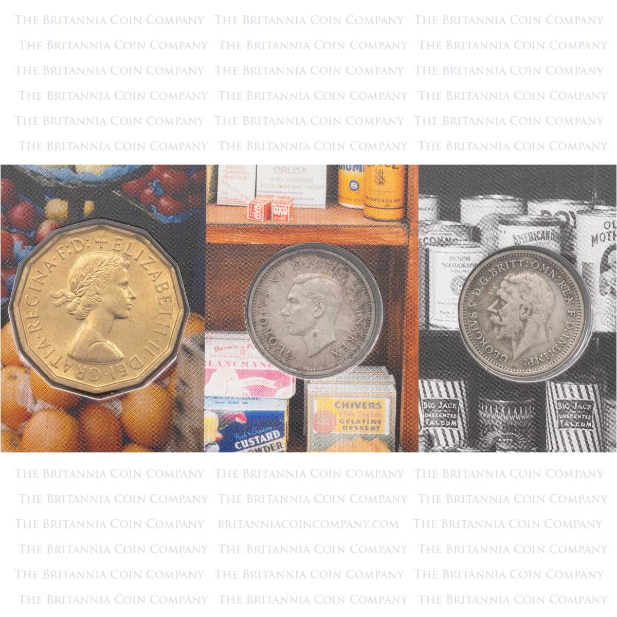 Obverse presentation of HISTHREE 2018 Threepence Through Change Royal Mint Coin Set 