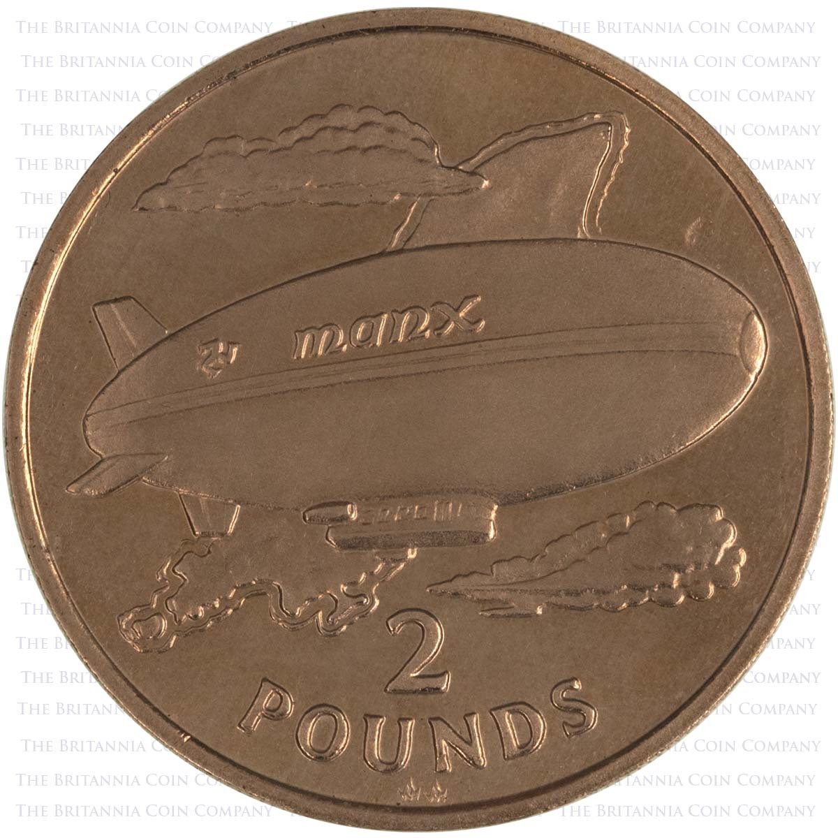 1989 Isle Of Man Blimp Circulated Two Pound Coin Reverse