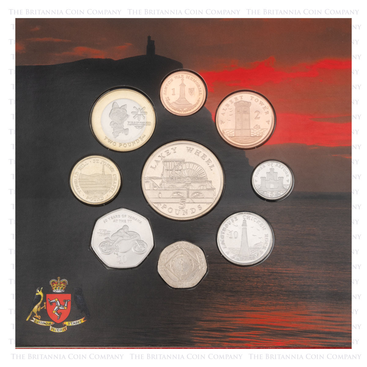 IOM11BU 2011 Isle Of Man Brilliant Uncirculated Annual Coin Set reverse of coins