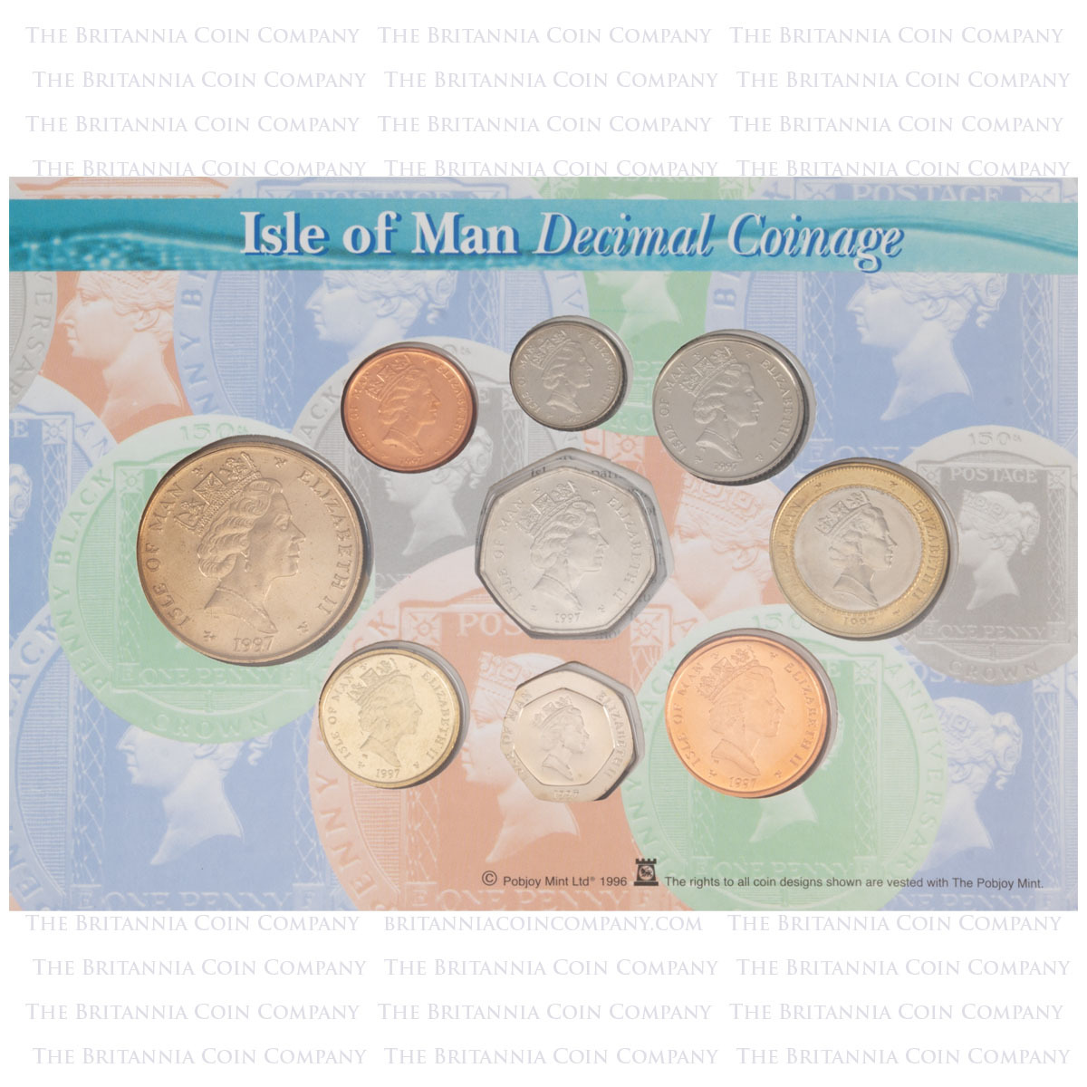 IOM97BU 1997 Isle Of Man Brilliant Uncirculated Annual Coin Set obverse designs