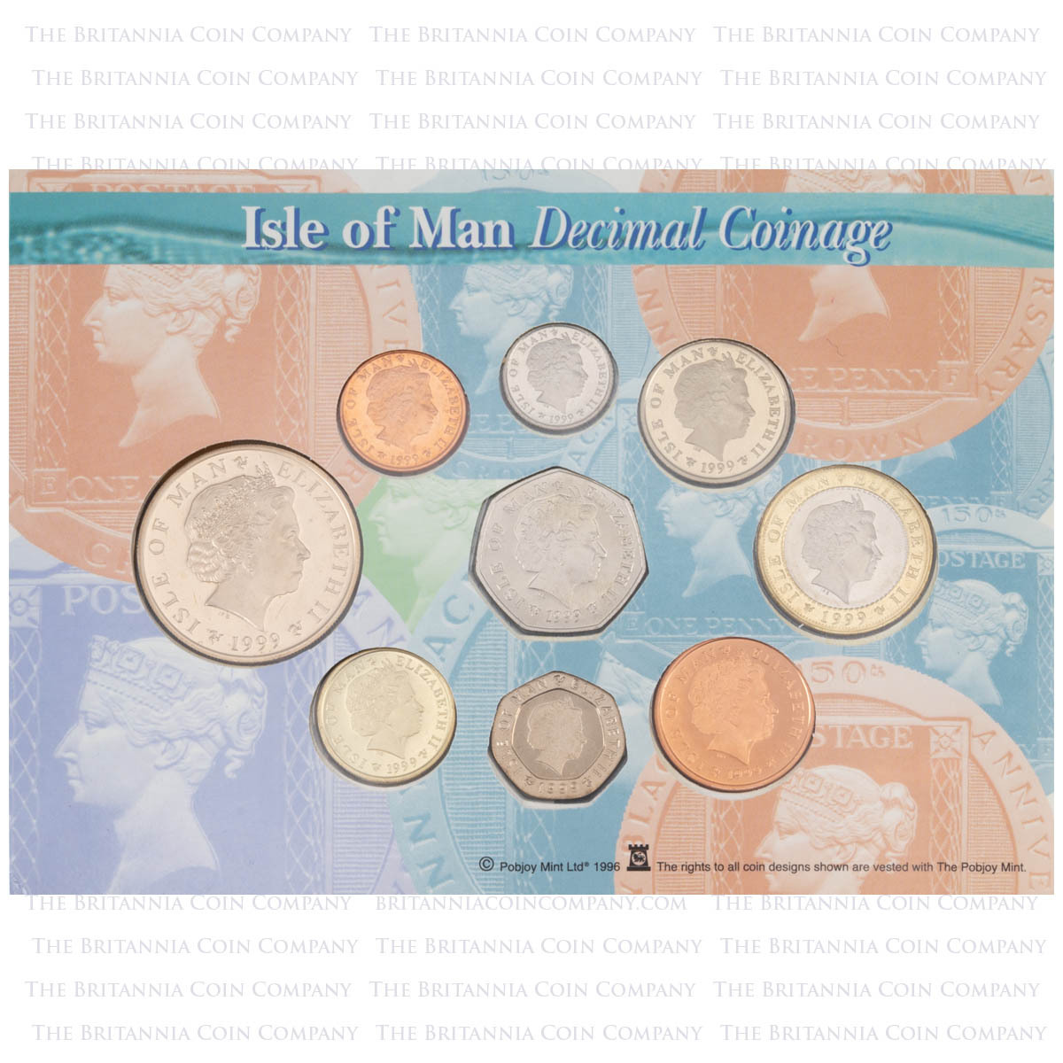 Obverse display of IOM99BU 1999 Isle Of Man Brilliant Uncirculated Annual Coin Set