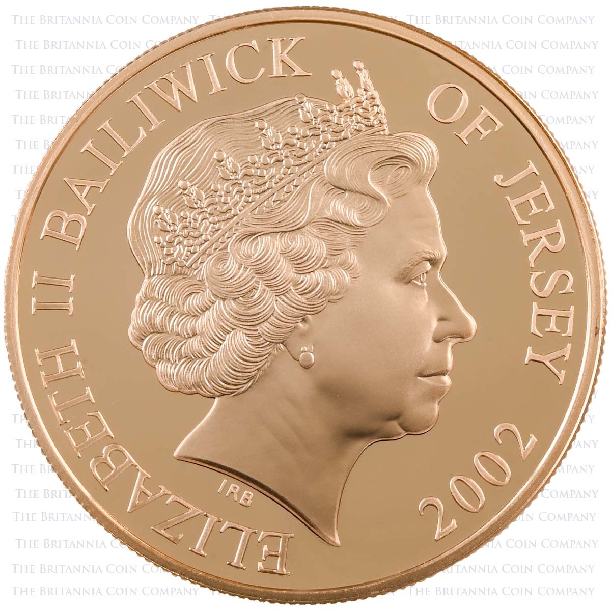 2002 Jersey Golden Five Pound Crown Piedfort Gold Proof Coin Obverse