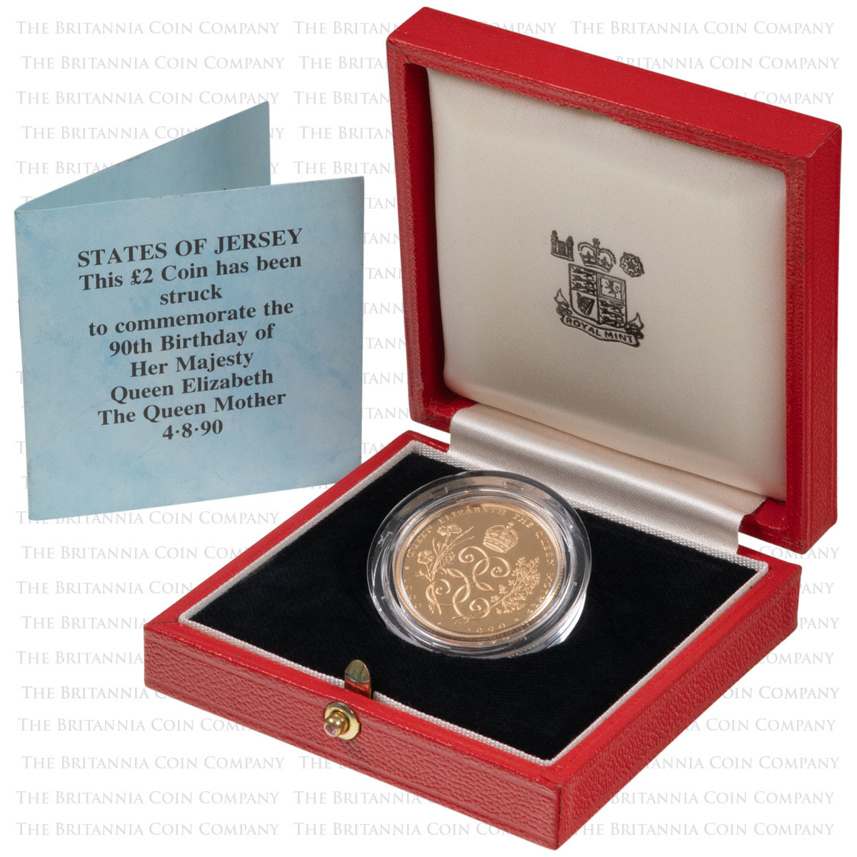 1990 Jersey Queen Mother 90th Birthday Two Pound Gold Proof Coin Boxed