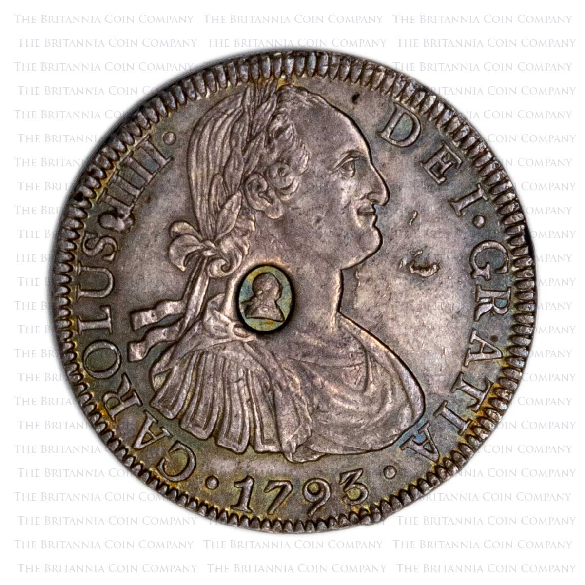 1793 George III Silver Dollar Countermark Mexico Obverse