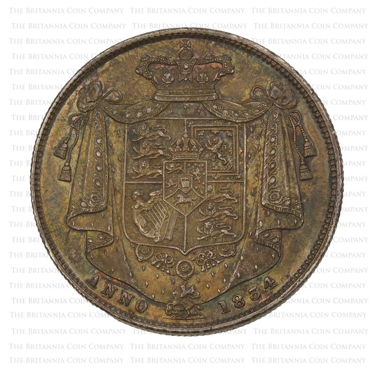 1834 William IV Silver Halfcrown Mantle Shield Reverse