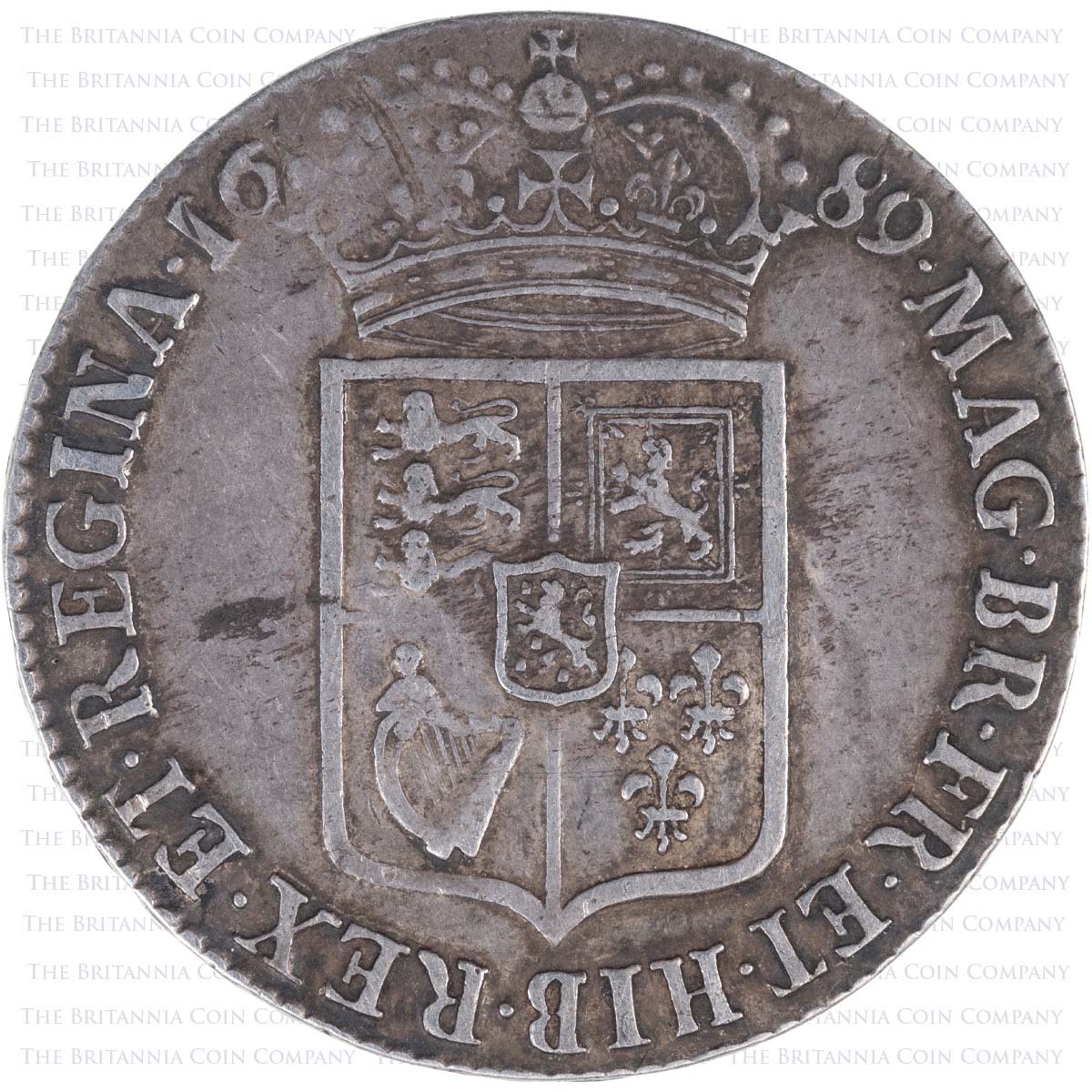 1689 King William III And Queen Mary II Silver Halfcrown Coin Frosted Caul Pearls Reverse