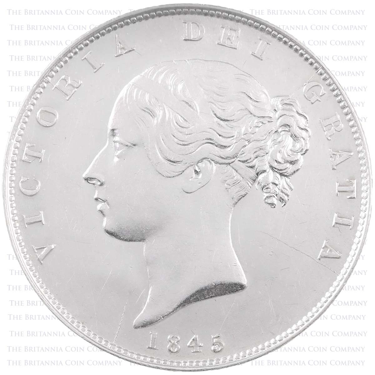 1845 5/3 Queen Victoria Silver Halfcrown Coin Overdate Obverse