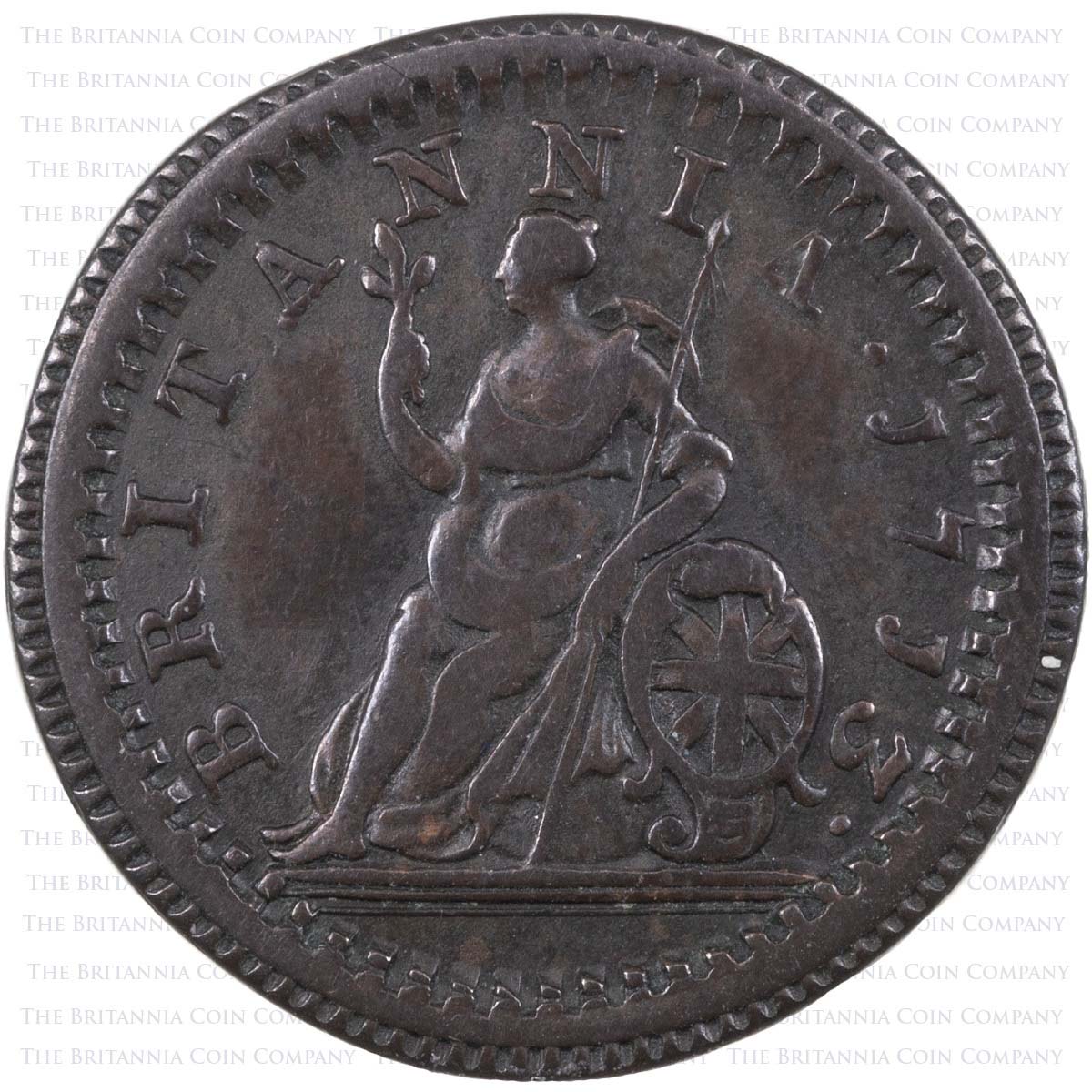 1713 Queen Anne Copper Pattern Farthing Coin Reverse
