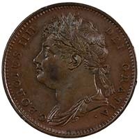 1822 George IV Copper Farthing Raised Midribs Thumbnail