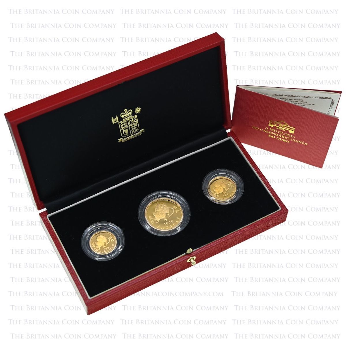 1996 Macau Year Of The Rat Chinese Zodiac Three Coin Gold Proof Set Boxed