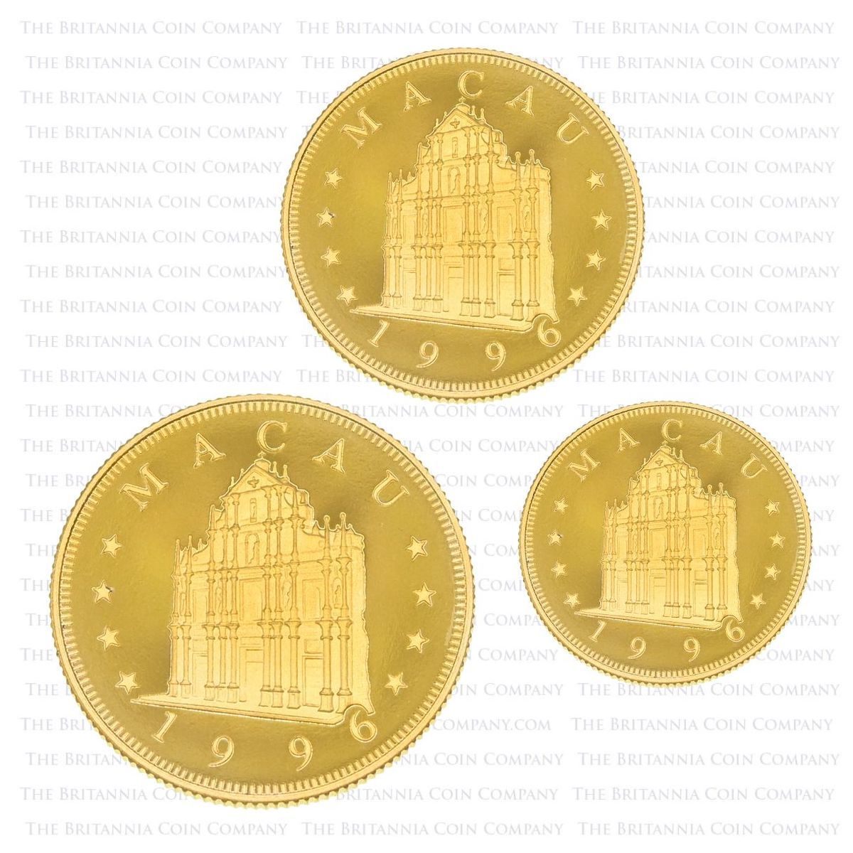 1996 Macau Year Of The Rat Chinese Zodiac Three Coin Gold Proof Set Obverses