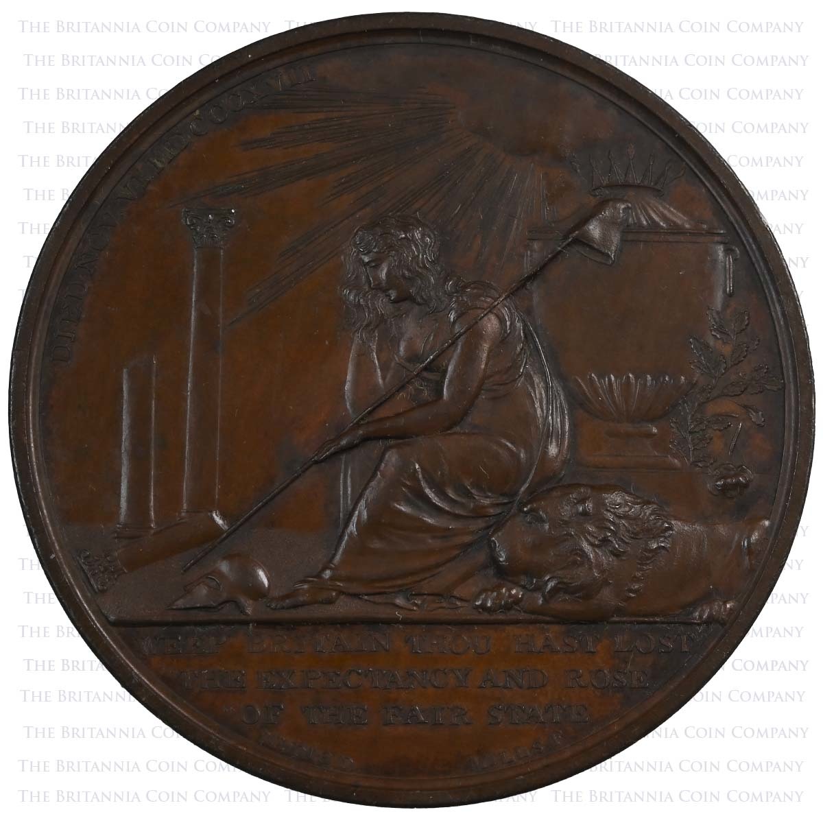 1817 Princess Charlotte Augusta Death Bronze Medal Reverse