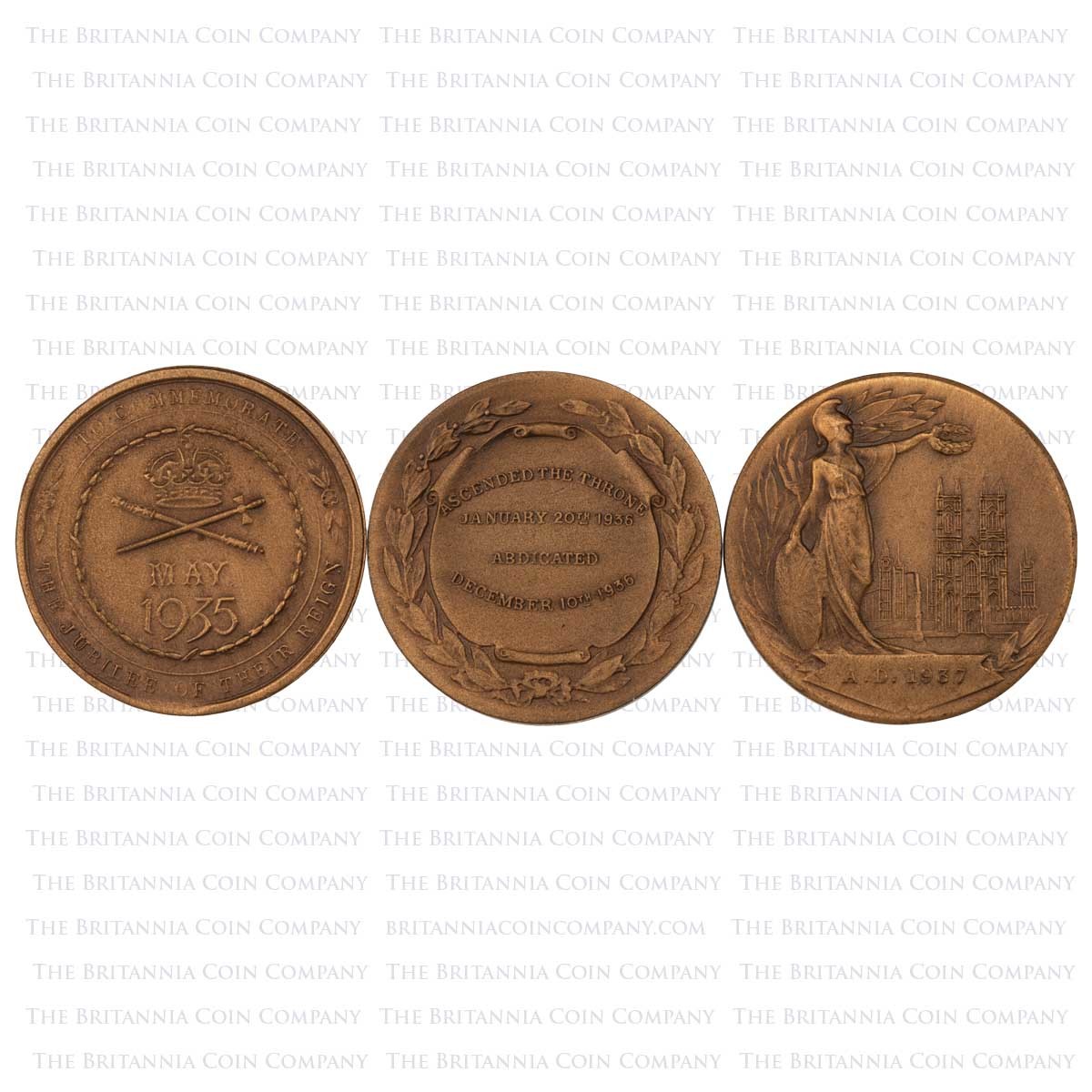 1936 Three British Kings Copper Medal Set Reverses