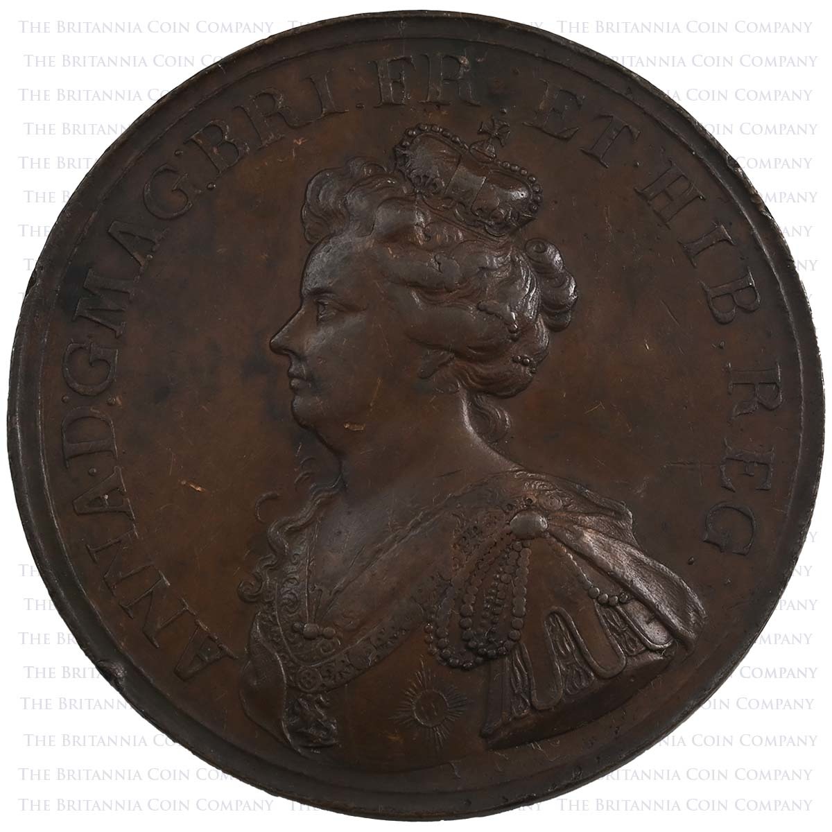 1709 Anne Battle of Malplaquet Bronze Medal Obverse