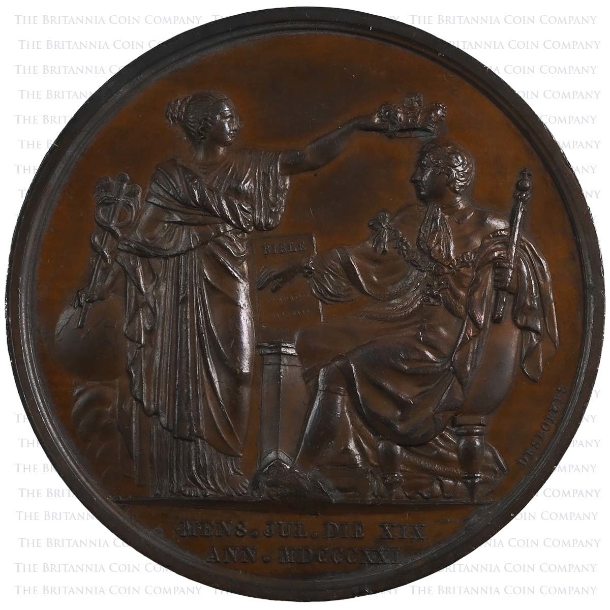 1821 George IV Coronation Desboefs Bronze Medal Reverse