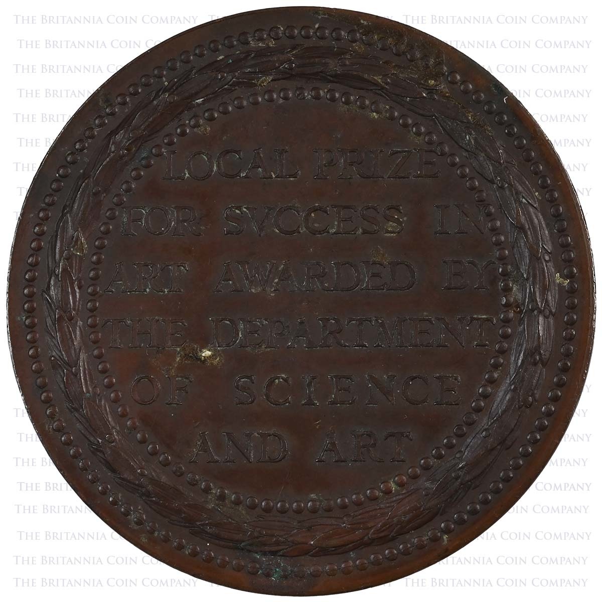 1856 Victoria Success in Art William Wyon Bronze Medal Reverse