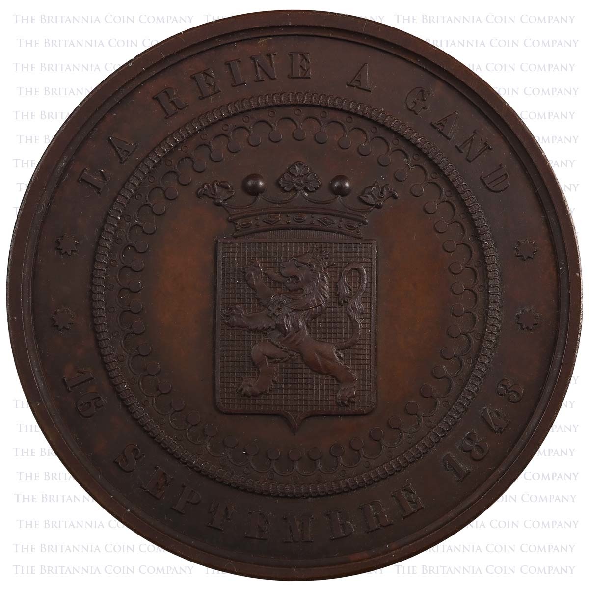 1843 Victoria Visit to Ghent Belgium Bronze Medal Reverse