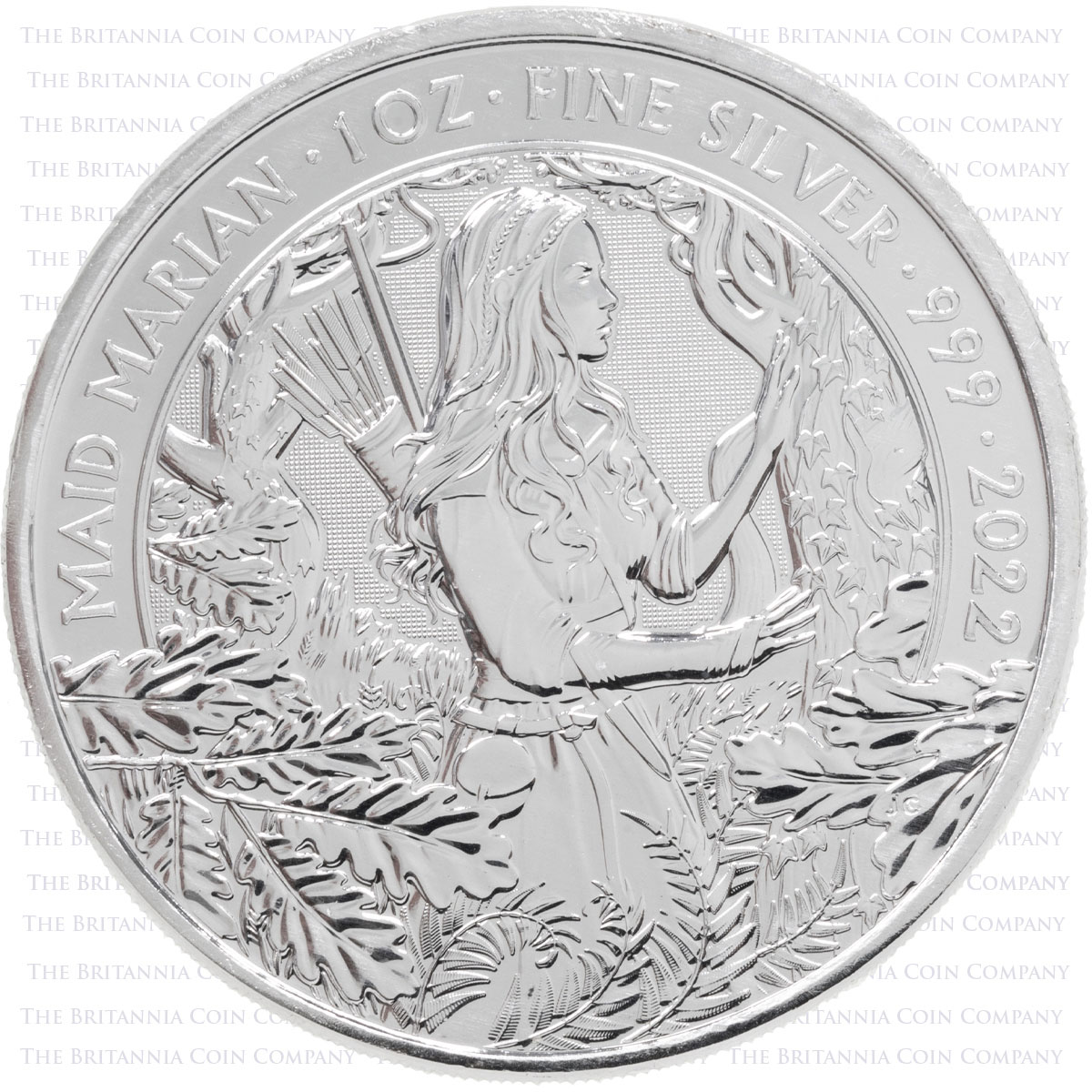 MLMM221SC 2022 Myths And Legends Maid Marian One Ounce Silver Bullion Coin Reverse