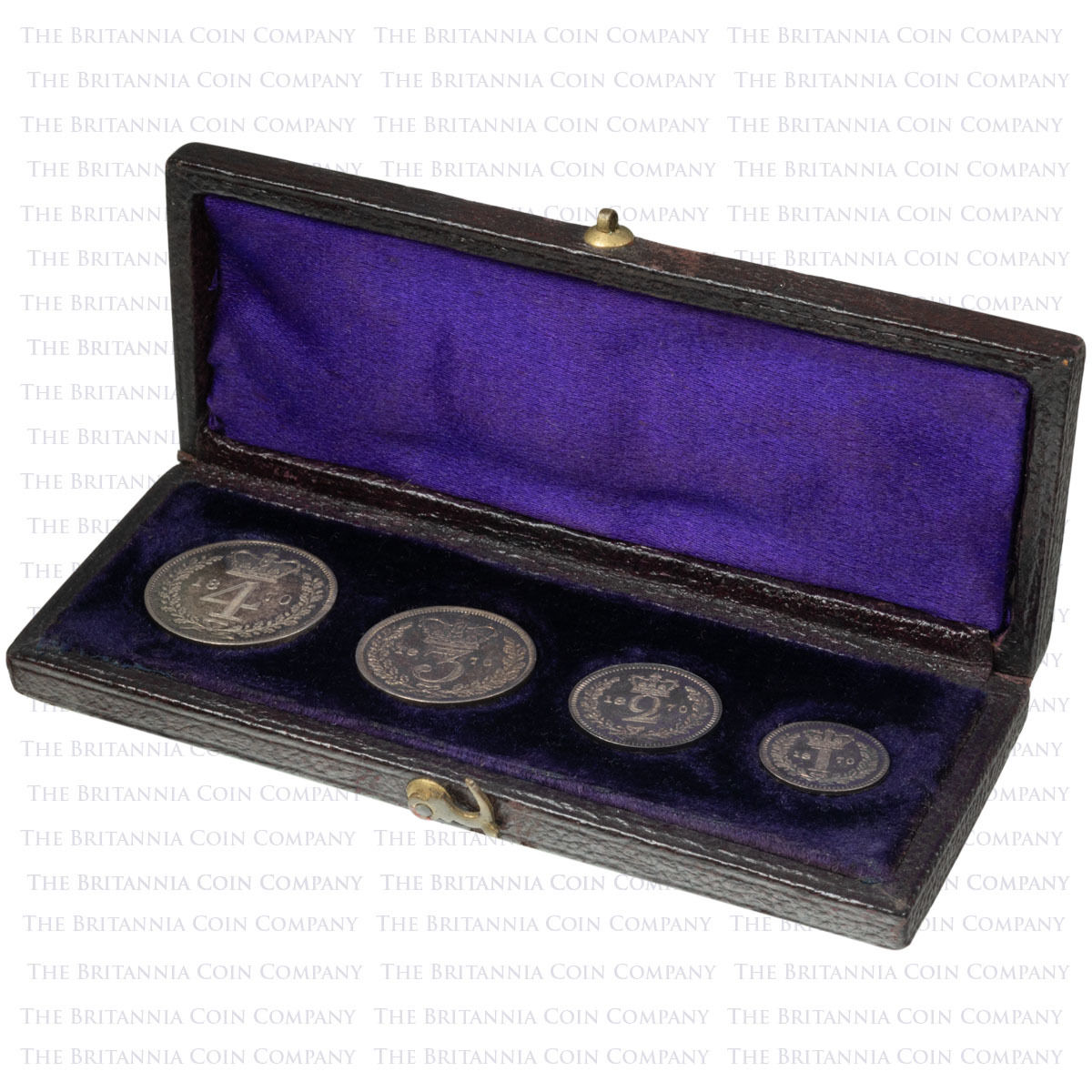 1870 Queen Victoria Royal Maundy Money Silver Four Coin Set In Box