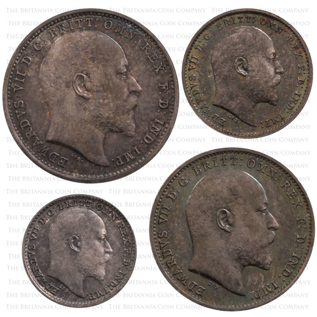 1906 King Edward VII Royal Maundy Money Silver Four Coin Set In Box Obverse