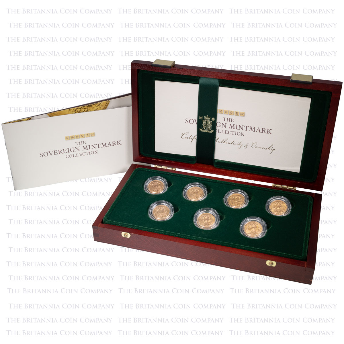 King George V Gold Full Sovereign Seven Coin Mintmark Collection boxed