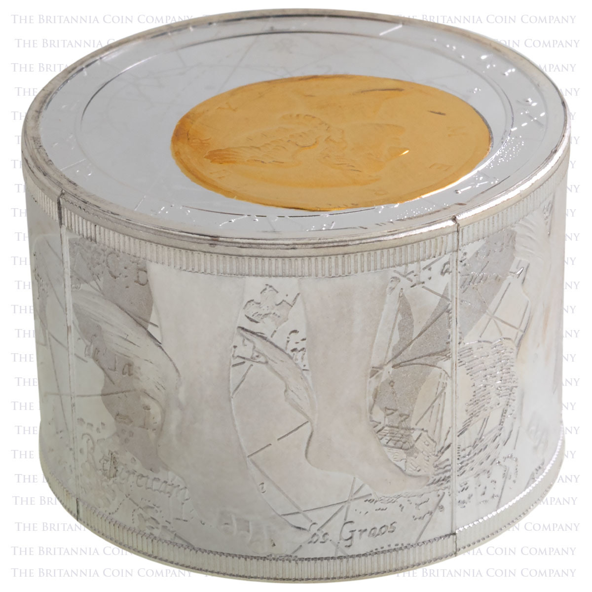 2013 Niue Fortuna Redux Mercury Fifty Dollar Gilded Silver Cylinder Proof Coin Edge