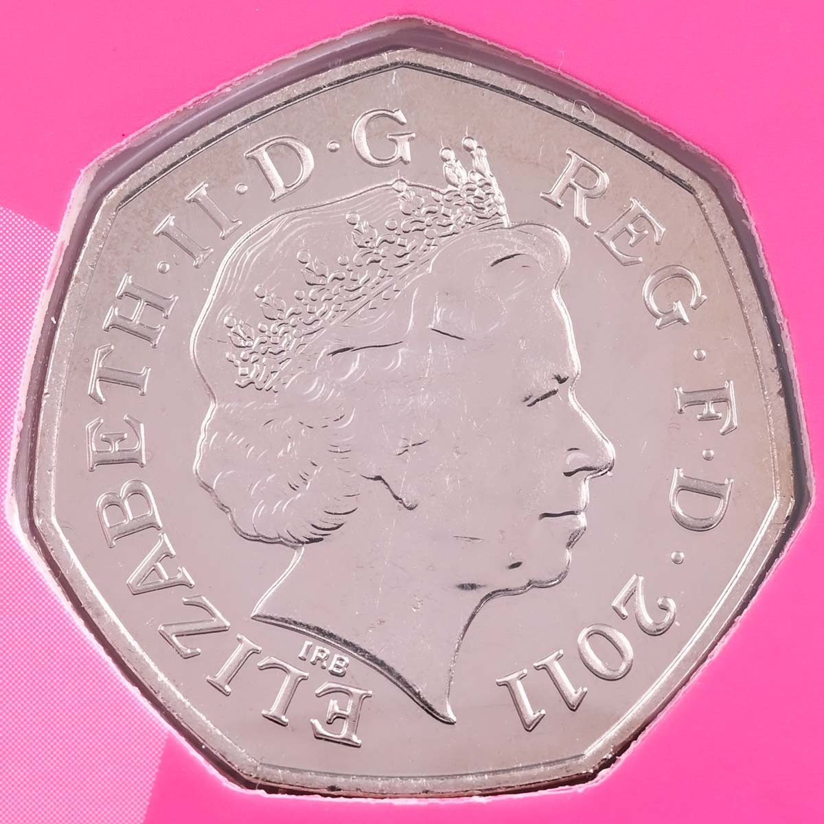2011 Brilliant Uncirculated Fifty Pence Athletics Coin from the London 2012 Sports Collection Coin obverse featuring Queen Elizabeth II 4th portrait as designed by Ian Rank Broadley