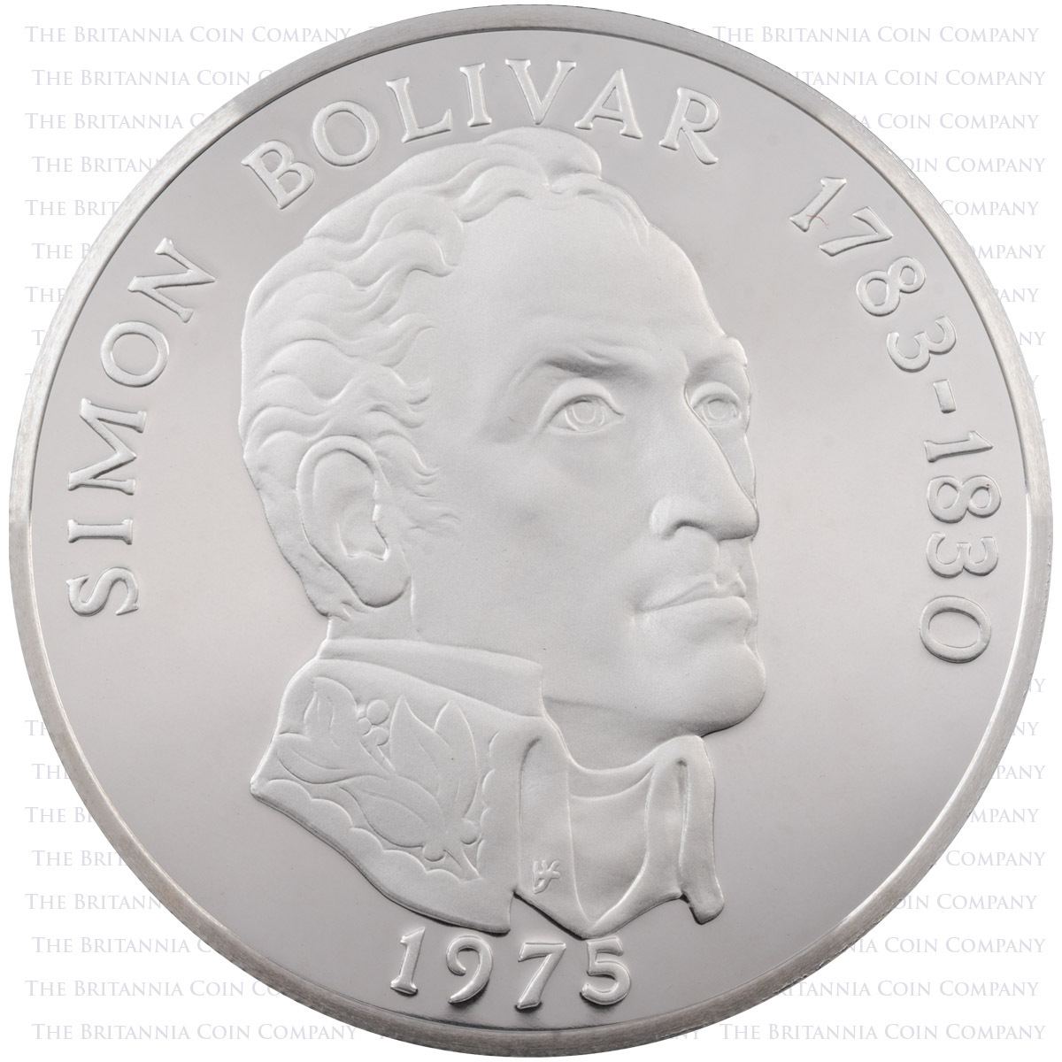 1975 Simon Bolivar Twenty Balboas Silver Proof Panama Coin Obverse