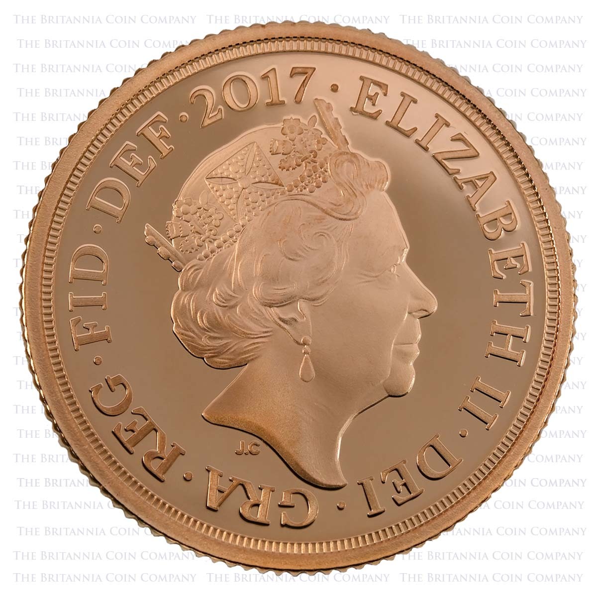 2017 Elizabeth II Proof Gold Sovereign 200th Anniversary Obverse