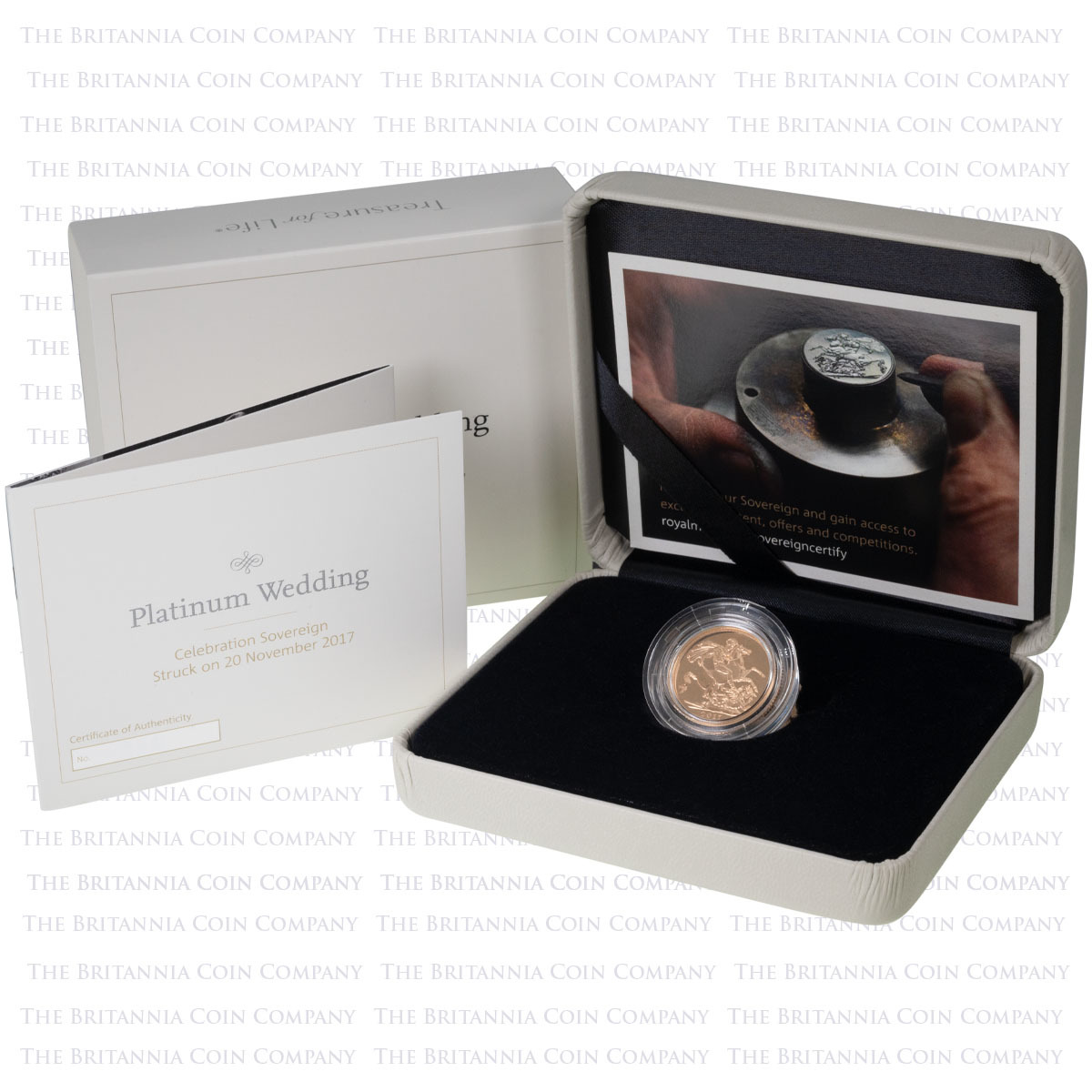 PW17STD 2017 Struck On The Day Brilliant Uncirculated Full Gold Sovereign Platinum Wedding Anniversary Coin Boxed