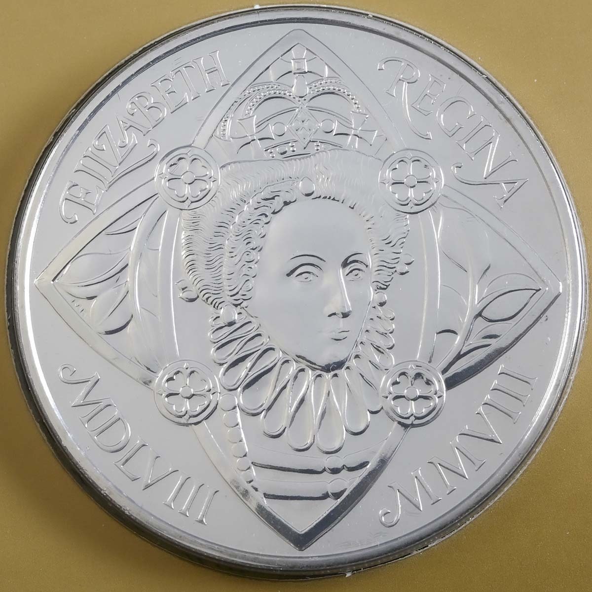 2008 Queen Elizabeth I Accession Anniversary Five Pound Crown Brilliant Uncirculated Coin In Folder Reverse