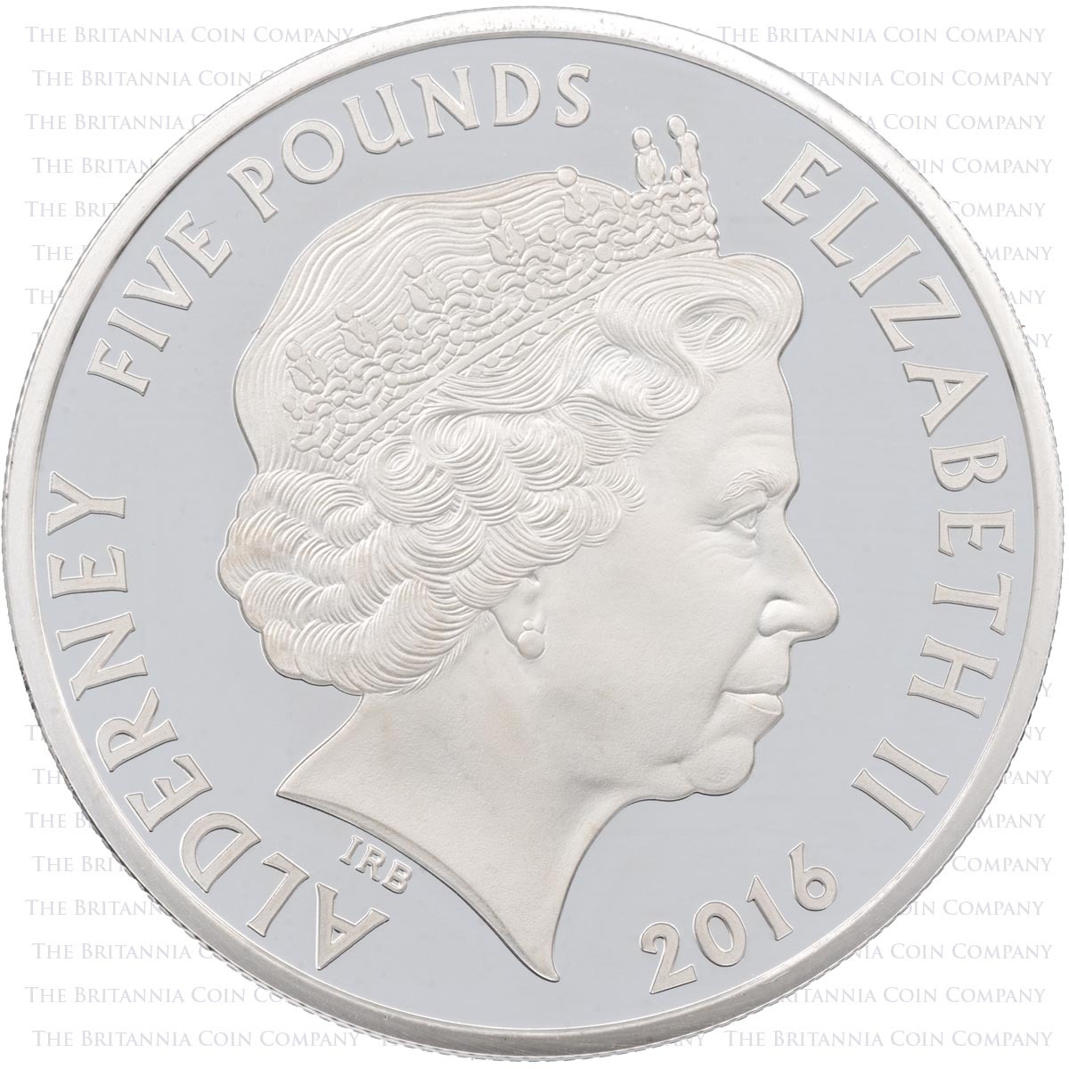 Obverse of the RD16PF 2016 Remembrance Day Five Pound Crown Coloured Piedfort Silver Proof Alderney Coin