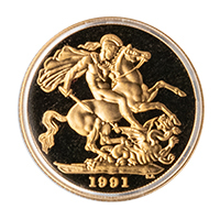 1991 Proof Gold Sovereign Reverse Thumbnail