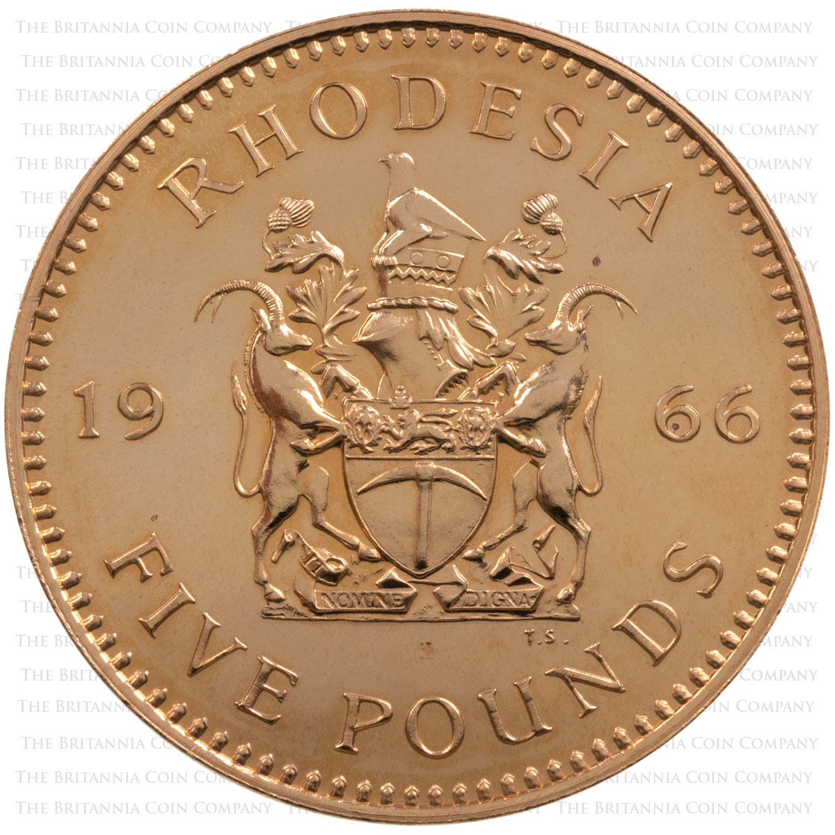1966 Rhodesia Five Pound Gold Proof Coin Reverse