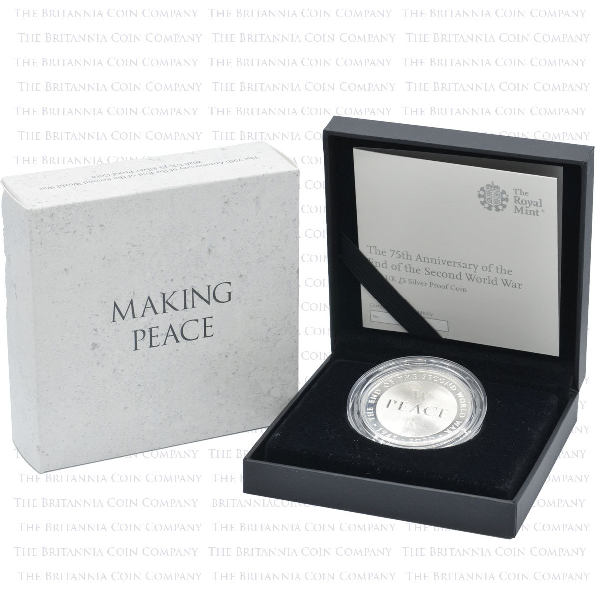UK20EWSP 2020 War and Peace End of WW2 £5 Crown Silver Proof Boxed