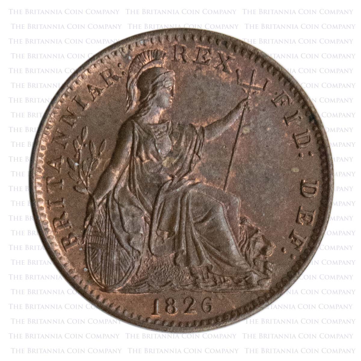 1826 George IV Copper Farthing GEORGIUS IIII Reverse